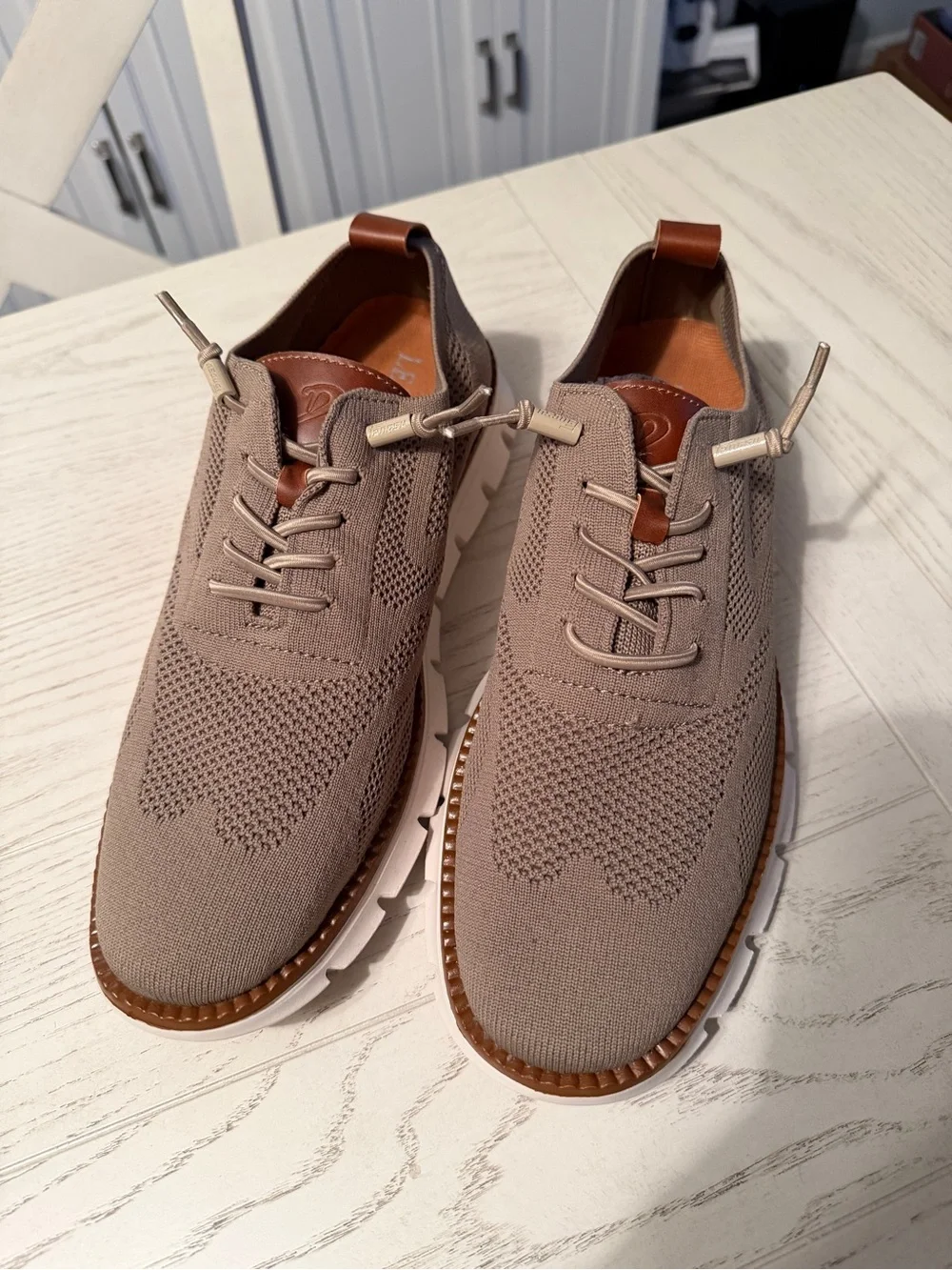 Men's Taupe Knit Derby Shoes with Contrast Trim